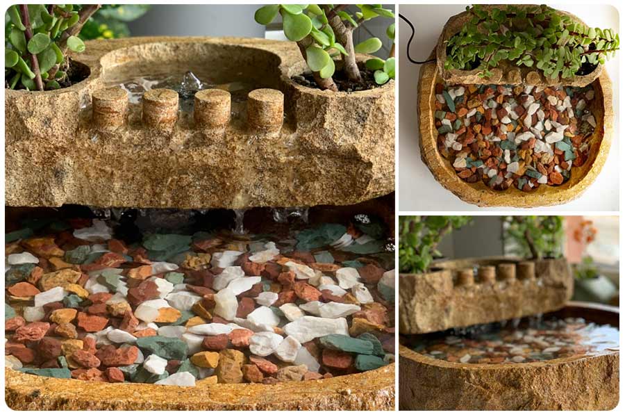 عکس آبنمای رومیزی سنگی کوچک سنگدانه از زوایای مختلف
