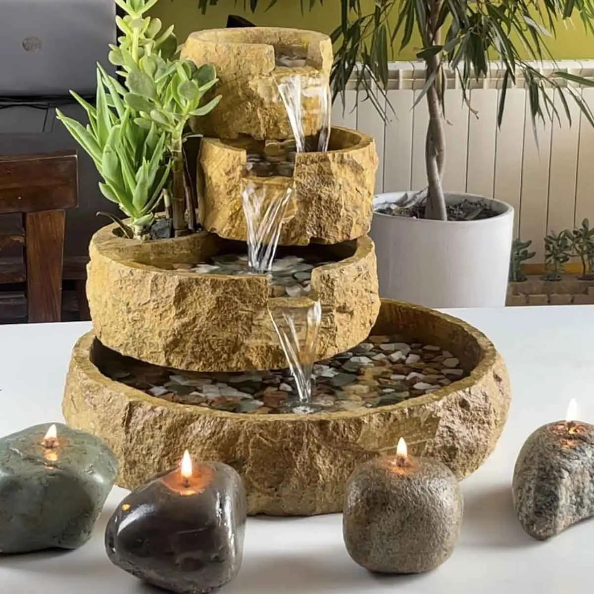 مدیتیشن با آبنما و شمع