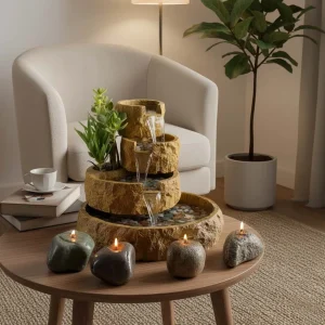 آبنما طبقاتی سنگدانه روی میز خانه مینیمال